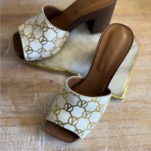 Valentino Women's White and Gold Slide Sandals